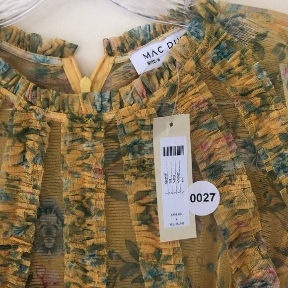 Mac Duggal  Floral Flutter-Sleeve Mesh Print Tea-Length Dress Size 8 NWT - Picture 11 of 11